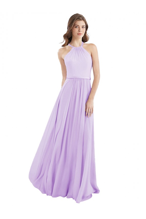 Best Halter Chiffon A-Line Bridesmaid Dress with Flounce Back UK