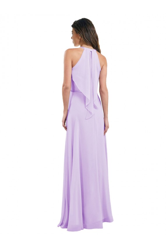 Best Halter Chiffon A-Line Bridesmaid Dress with Flounce Back UK