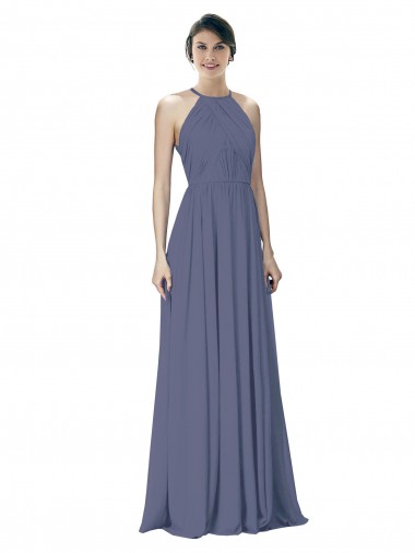 Best Halter Neck Ruched Bodice Chiffon Bridesmaid Dress UK