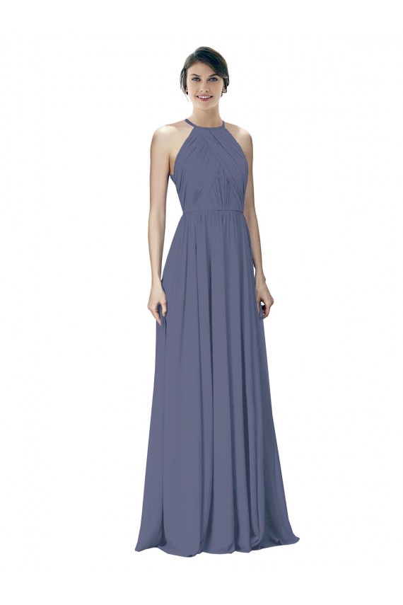 Best Halter Neck Ruched Bodice Chiffon Bridesmaid Dress UK