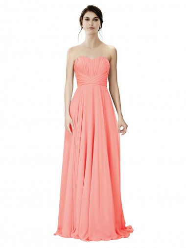 Best Strapless Chiffon Bridesmaid Dress with Ruched Sweetheart Neckline UK