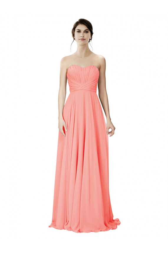 Best Strapless Chiffon Bridesmaid Dress with Ruched Sweetheart Neckline UK