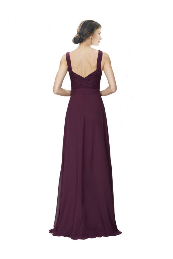 Best Long Chiffon Bridesmaid Dress with Ruched Criss Cross V-Neck Bodice UK