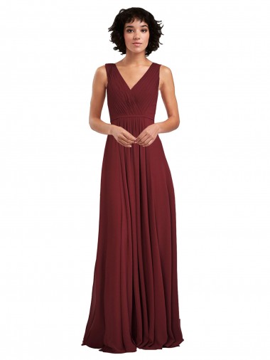 Best Sleeveless V-Neck Pleated Chiffon Bridesmaid Dress UK