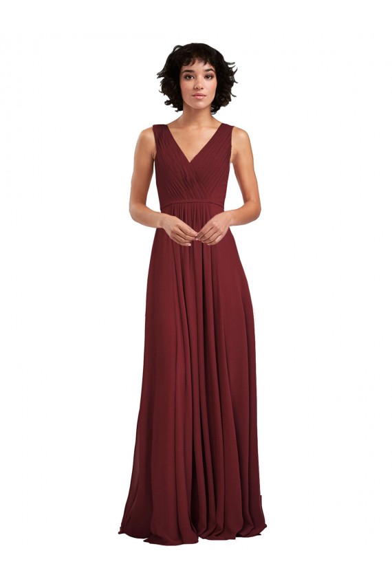 Best Sleeveless V-Neck Pleated Chiffon Bridesmaid Dress UK