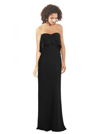 Best Strapless Chiffon Bridesmaid Dress with cascading Flounce Crop Top Bodice UK