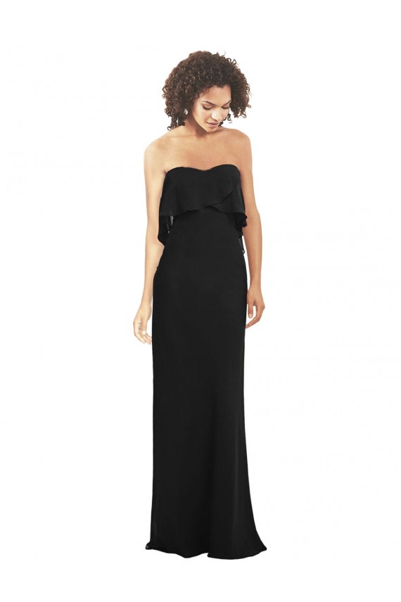 Best Strapless Chiffon Bridesmaid Dress with cascading Flounce Crop Top Bodice UK