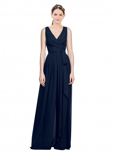 Best V-Neck Ruched Chiffon Bridesmaid Dress with Waistband UK
