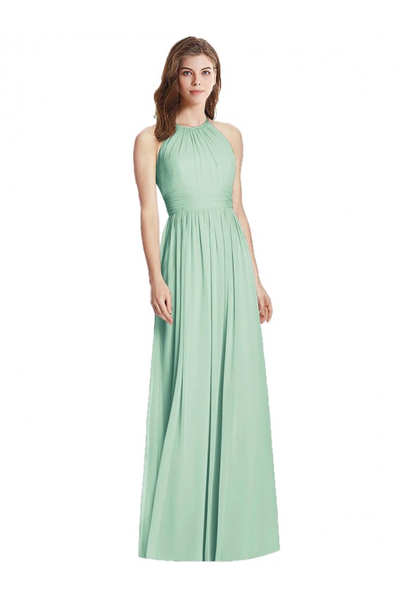 Best Cutout Open Back Shirred Halter Maxi Bridesmaid Dress UK