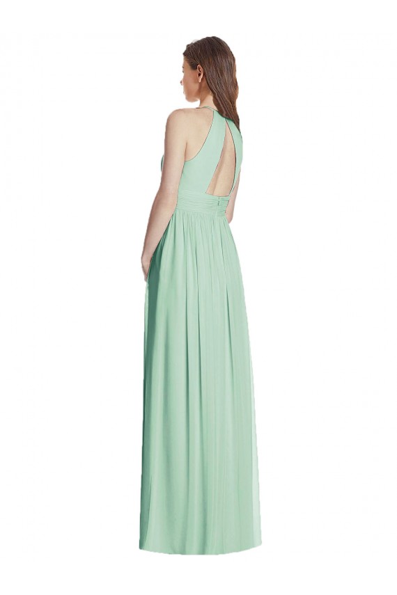 Best Cutout Open Back Shirred Halter Maxi Bridesmaid Dress UK