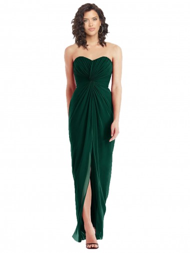 Best Twist Front Draped Chiffon Bridesmaid Dress with Slit UK