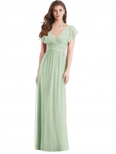 Best Flutter Sleeves Draped Wrap V-Neck Chiffon Bridesmaid Dress UK