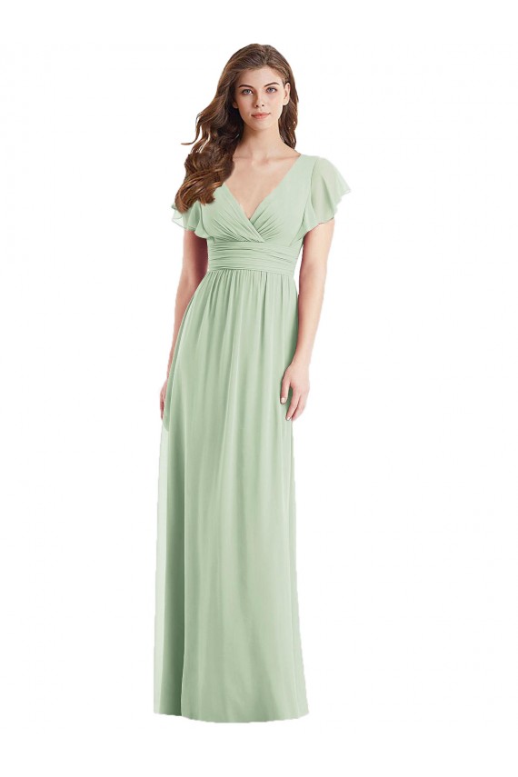 Best Flutter Sleeves Draped Wrap V-Neck Chiffon Bridesmaid Dress UK