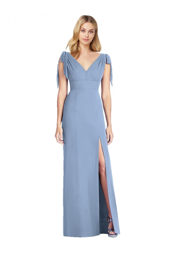 Best Bow-Shoulder Sleeveless Deep V-Back Mermaid Bridesmaid Dress UK