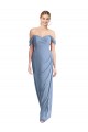 Best Full Length Draped Off the Shoulder Maxi Bridesmaid Dress with Shirred Streamer UK
