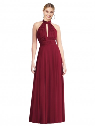 Best High-Neck Open Back Shirred Halter Maxi Bridesmaid Dress UK