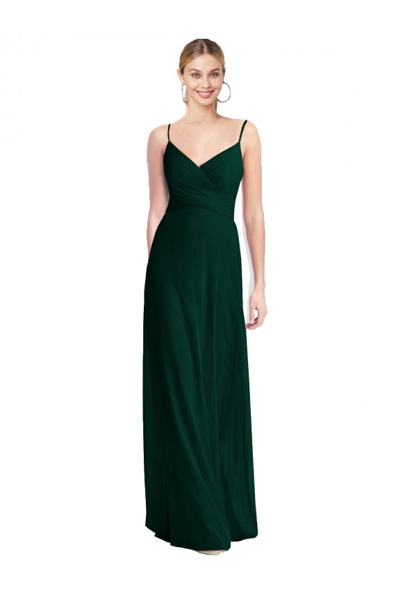 Best Wide V-Neck Long Spaghetti Strap Chiffon Bridesmaid Dress UK