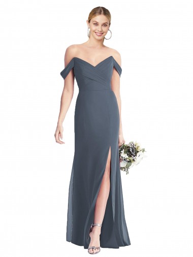 Best Off the Shoulder Criss Cross Bodice Trumpet Chiffon Bridesmaid Dress UK
