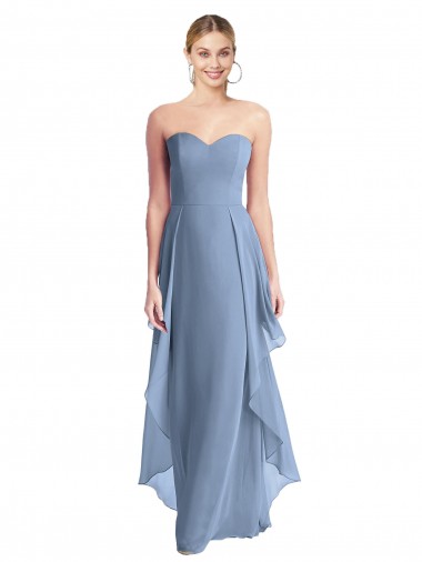 Best Strapless Chiffon Bridesmaid Dress with Skirt Overlay UK