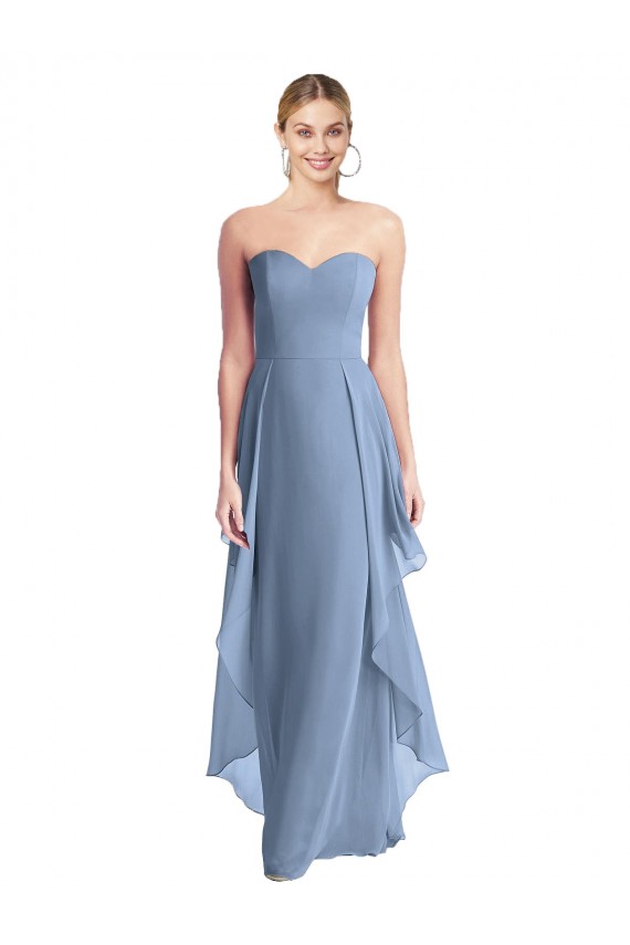 Best Strapless Chiffon Bridesmaid Dress with Skirt Overlay UK