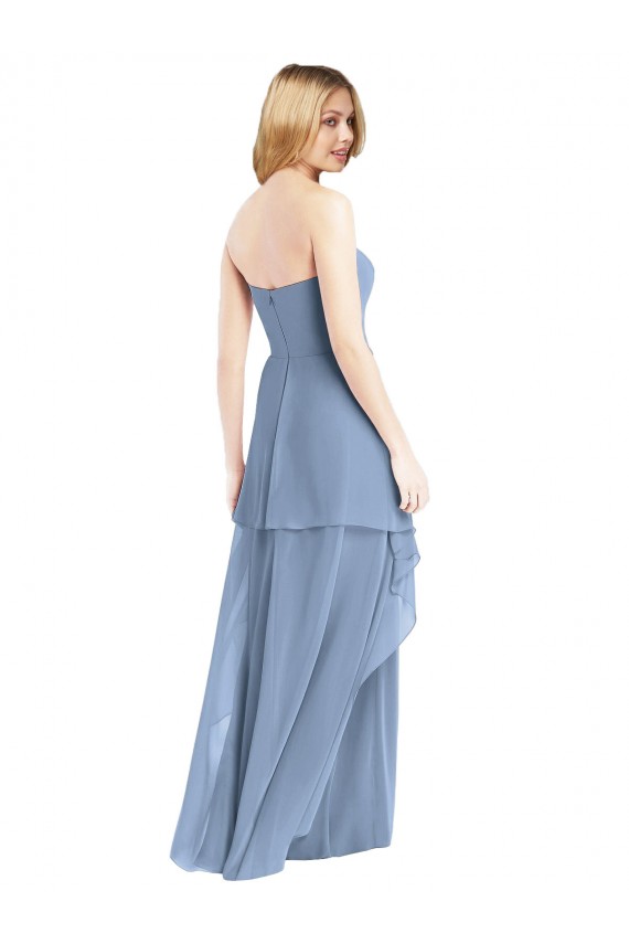 Best Strapless Chiffon Bridesmaid Dress with Skirt Overlay UK