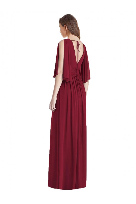 Best Split Sleeves Backless Chiffon Maxi Bridesmaid Dress UK