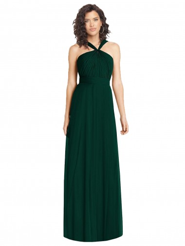 Best Draped Halter Neck Long Chiffon Bridesmaid Dress with Low Back UK