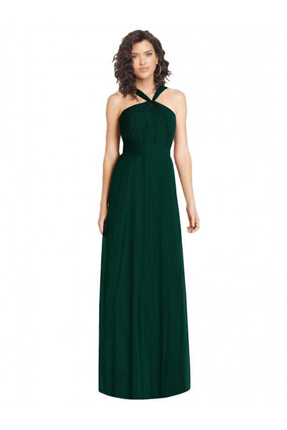 Best Draped Halter Neck Long Chiffon Bridesmaid Dress with Low Back UK
