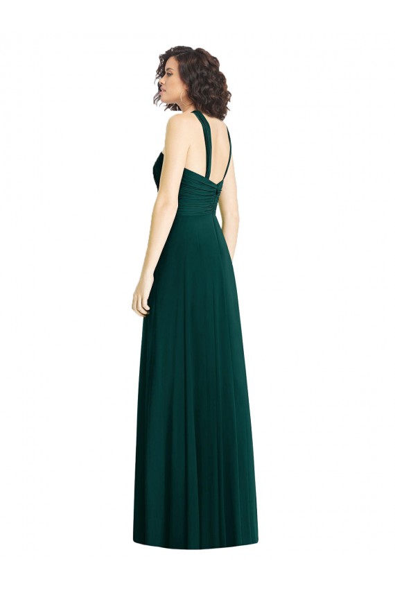 Best Draped Halter Neck Long Chiffon Bridesmaid Dress with Low Back UK