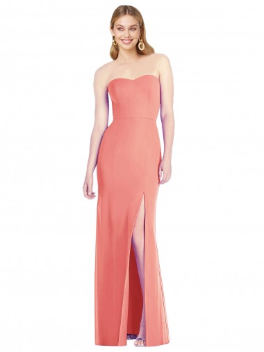Best Strapless Chiffon Trumpet Bridesmaid Dress with Front Slit UK
