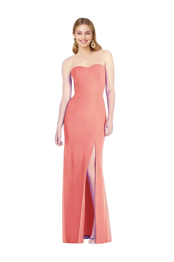 Best Strapless Chiffon Trumpet Bridesmaid Dress with Front Slit UK
