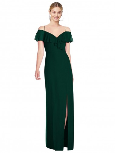 Best Ruffled Cold-Shoulder Maxi Chiffon Bridesmaid Dress UK