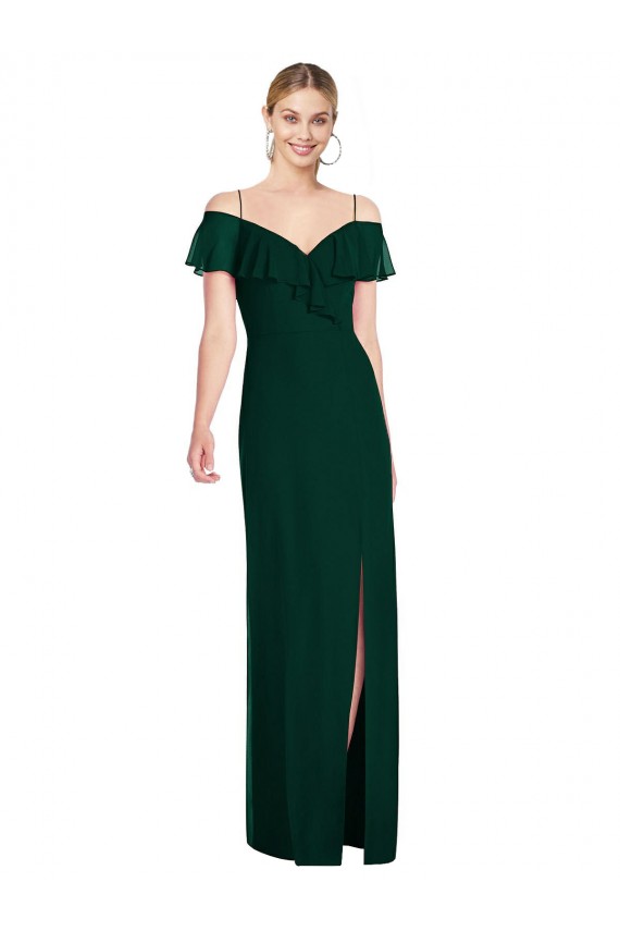Best Ruffled Cold-Shoulder Maxi Chiffon Bridesmaid Dress UK