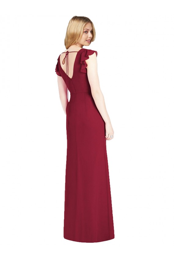 Best Ruffled Sleeves Mermaid Chiffon Bridesmaid Dress with Front Slit UK