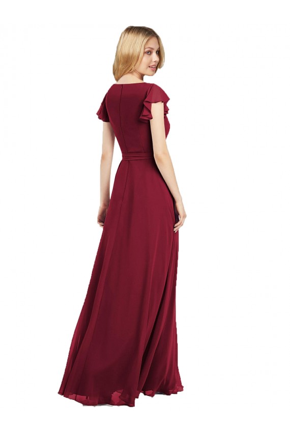 Best Flutter Sleeves Faux Wrap Chiffon Bridesmaid Dress UK