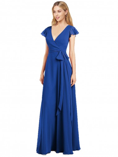 Best Flutter Sleeves Faux Wrap Chiffon Bridesmaid Dress UK
