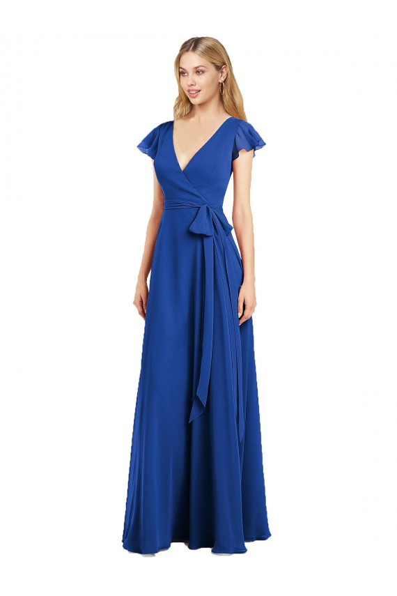 Best Flutter Sleeves Faux Wrap Chiffon Bridesmaid Dress UK