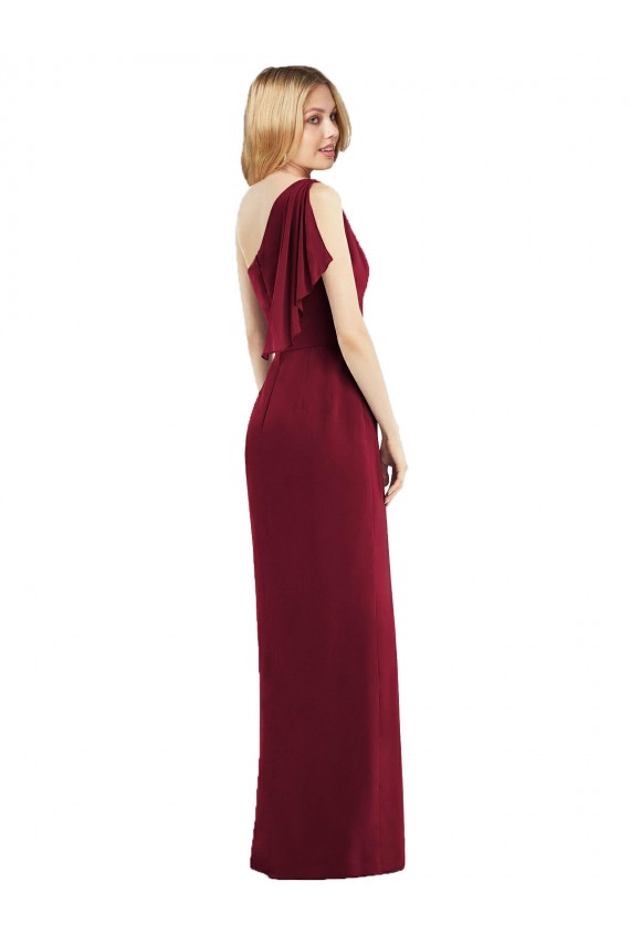 Best One Shoulder Chiffon Bridesmaid Dress with Draped Front Slit UK