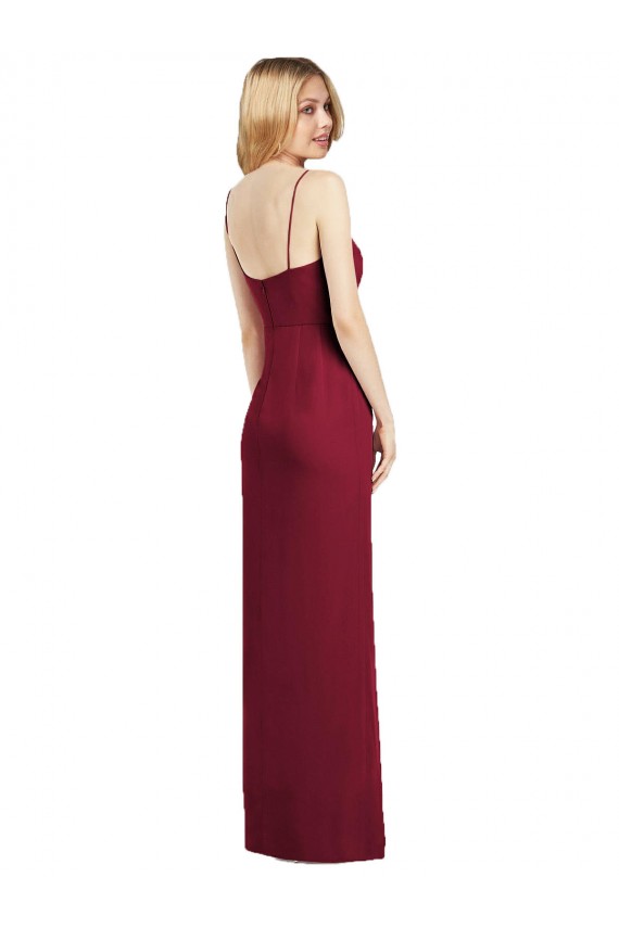 Best Spaghetti Strap Draped Skirt Chiffon Bridesmaid Dress with Front Slit UK