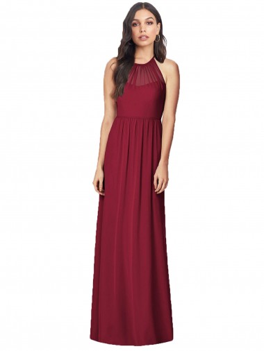 Best Halter Neck Full-Length Shirred Chiffon Bridesmaid Dress UK