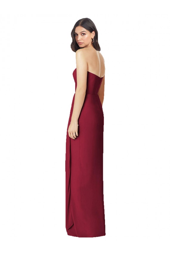 Best Side Front Slit Draped Strapless Chiffon Bridesmaid Dress UK