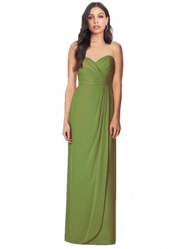 Best Side Front Slit Draped Strapless Chiffon Bridesmaid Dress UK