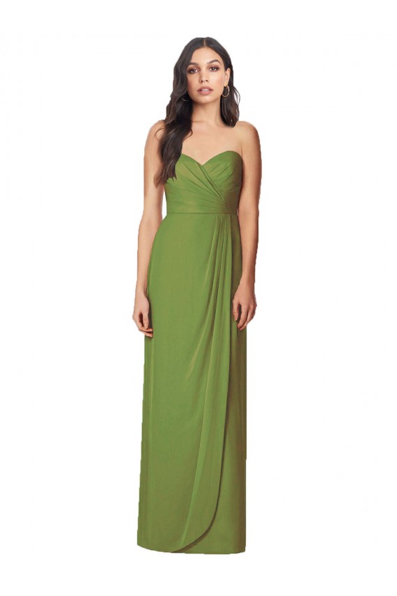 Best Side Front Slit Draped Strapless Chiffon Bridesmaid Dress UK