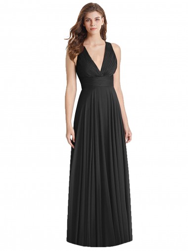 Best Full Length V-Neck Chiffon Bridesmaid Dress with Wide Criss Cross Straps UK