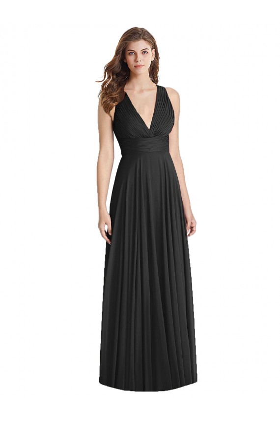 Best Full Length V-Neck Chiffon Bridesmaid Dress with Wide Criss Cross Straps UK