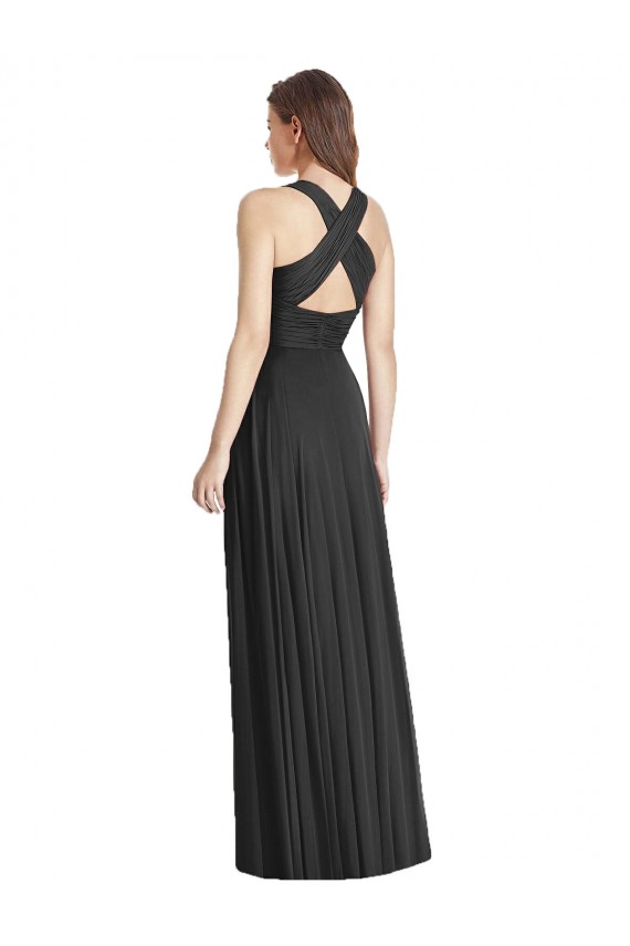 Best Full Length V-Neck Chiffon Bridesmaid Dress with Wide Criss Cross Straps UK
