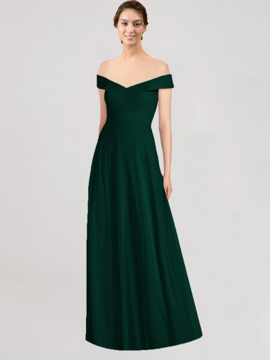 Best Full length Off the Shoulder Chiffon Bridesmaid Dress UK