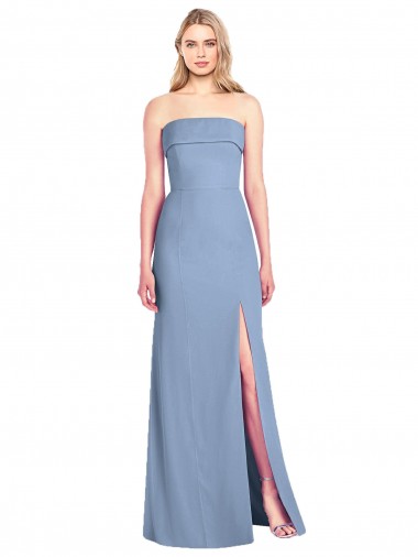 Best Trumpet Full Length Strapless Chiffon Bridesmaid Dress with Slit UK