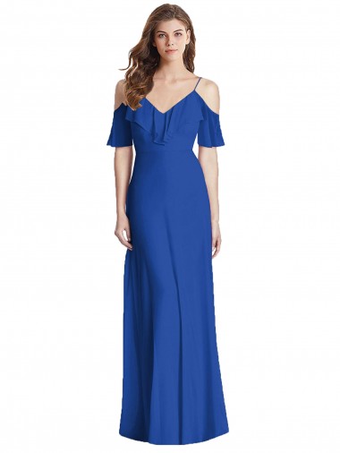 Best Ruffled Cold-Shoulder Chiffon Maxi Bridesmaid Dress UK