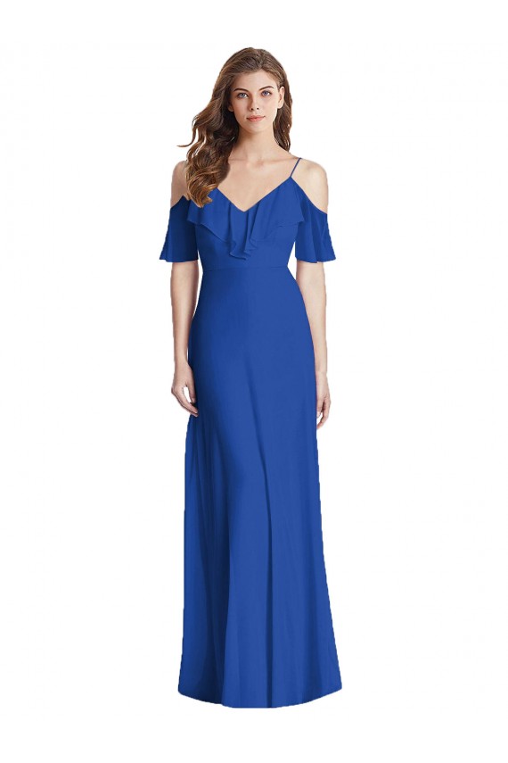 Best Ruffled Cold-Shoulder Chiffon Maxi Bridesmaid Dress UK